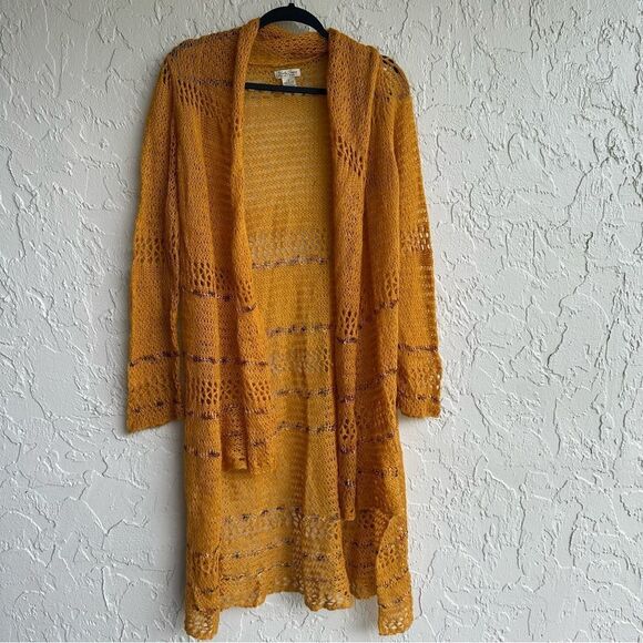 LUCKY BRAND Cardigan Women Small Longline Duster Knit Crochet Boho Wool - Picture 1 of 8